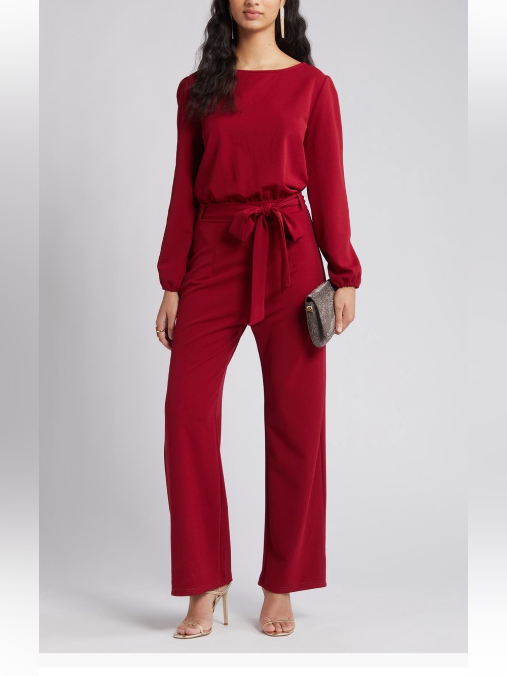 Nikki Lund Joy Long-Sleeve Tie-Waist Jumpsuit